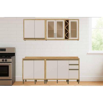 Cozinha Completa Tempranillo 7 Portas 3 Gavetas MDF Amêndoa Off White