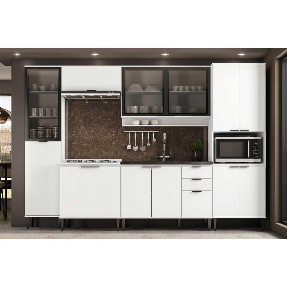 Cozinha Completa Alpha 6 Peças (2aéreos+2balcões+2paneleiros) C6p108 Branco - Carraro - 1