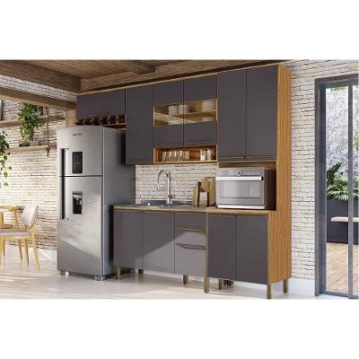 Cozinha Completa Nápoli Prime 8 Portas 2 Gavetas MDF 120cm Amêndoa Grafite