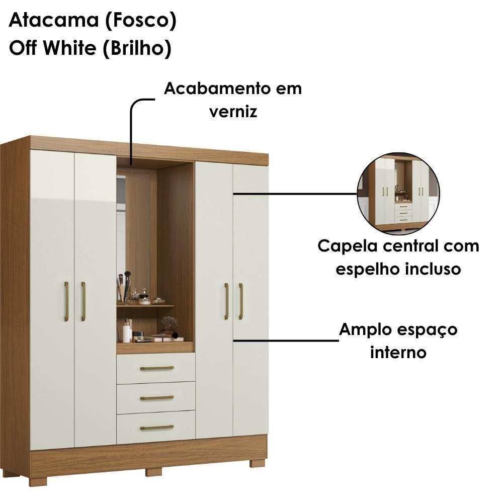 Guarda Roupa Casal Capela 4 Portas 164 Cm Paris Atacama Off White Armoveis Atacama Off White - 7