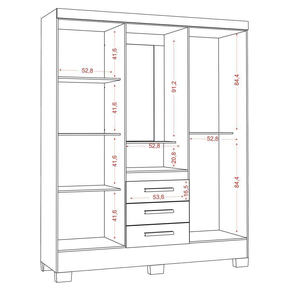 Guarda Roupa Casal Capela 4 Portas 164 Cm Paris Atacama Off White Armoveis Atacama Off White - 8