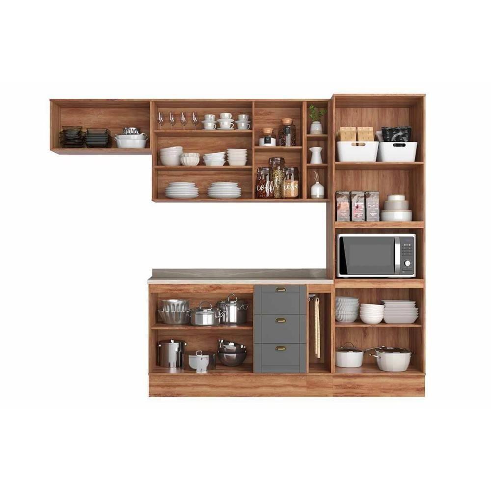 Cozinha Completa Bella 6 Peças (2aéreos+1balcão+1paneleiro+2complementos) C6p109 Nogal-cinza - Carraro - 3