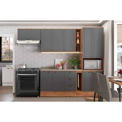 Cozinha Completa Bella 6 Peças (2aéreos+1balcão+1paneleiro+2complementos) C6p109 Nogal-cinza - Carraro