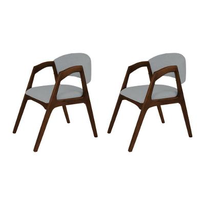 Conjunto Com 2 Cadeiras De Jantar Gabriela Em Madeira E Mdf Mel Linho Cinza