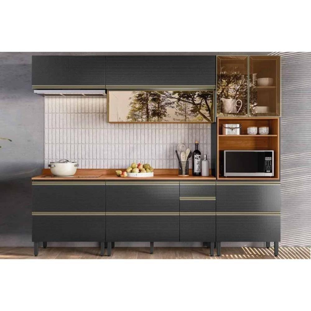 Cozinha Completa Proença 5 Peças (2aéreos+2balcões+1torrequente) C5p127 Nogueira-carbono Prime Tx - Demóbile - 1