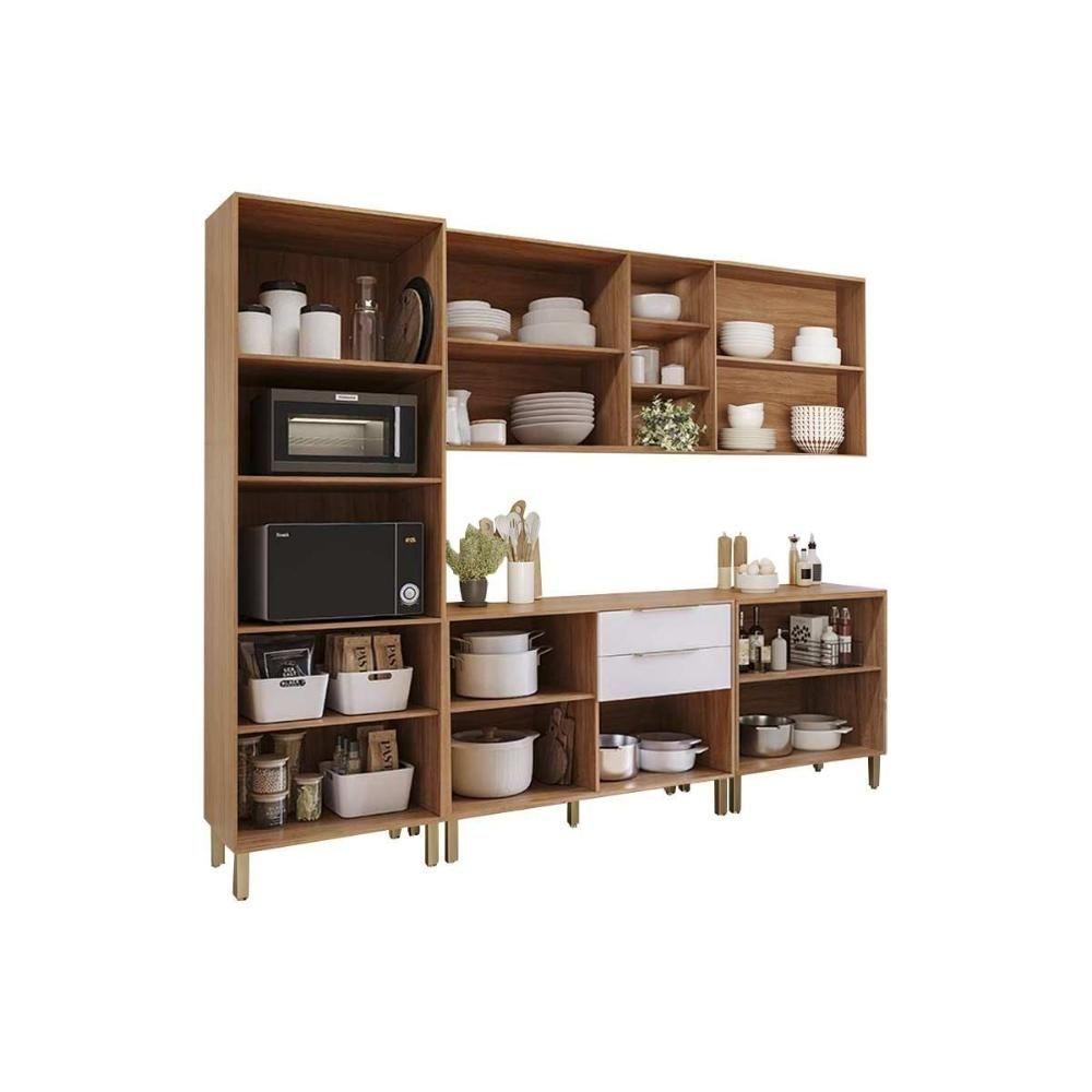 Cozinha Completa Brilhante 5 Peças (2aéreos+2balcões+1torrequente) C5p161 Cinamomo-platina - Mgm - 6