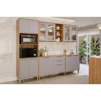 Cozinha Completa Brilhante 5 Peças (2aéreos+2balcões+1torrequente) C5p161 Cinamomo-platina - Mgm