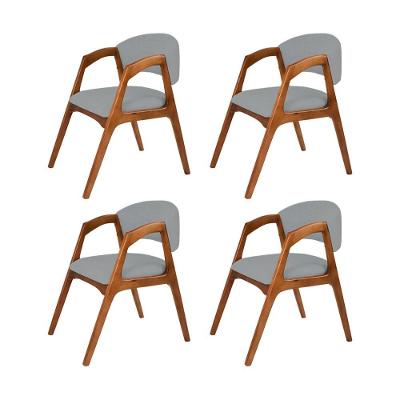 Conjunto Com 4 Cadeiras De Jantar Estofada Gabriela Cerejeira Linho Cinza