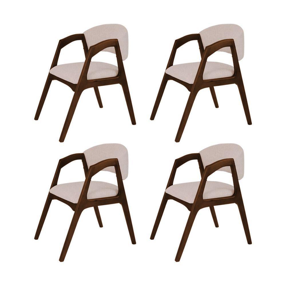 Conjunto Com 4 Cadeiras De Jantar Estofada Gabriela Mel Linho Bege - 1