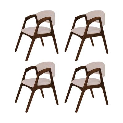 Conjunto Com 4 Cadeiras De Jantar Estofada Gabriela Mel Linho Bege