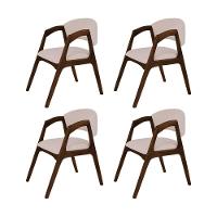 Conjunto Com 4 Cadeiras De Jantar Estofada Gabriela Mel Linho Bege - 1