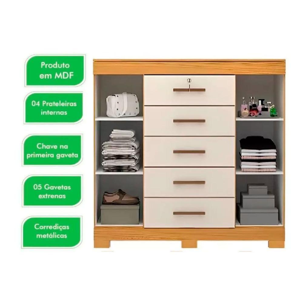 Cômoda Solteiro 2 Portas E 5 Gavetas Diana Nature-off White - Acp - 7