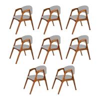 Conjunto Com 8 Cadeiras De Jantar Estofada Gabriela Cerejeira Linho Cinza Prata - 1