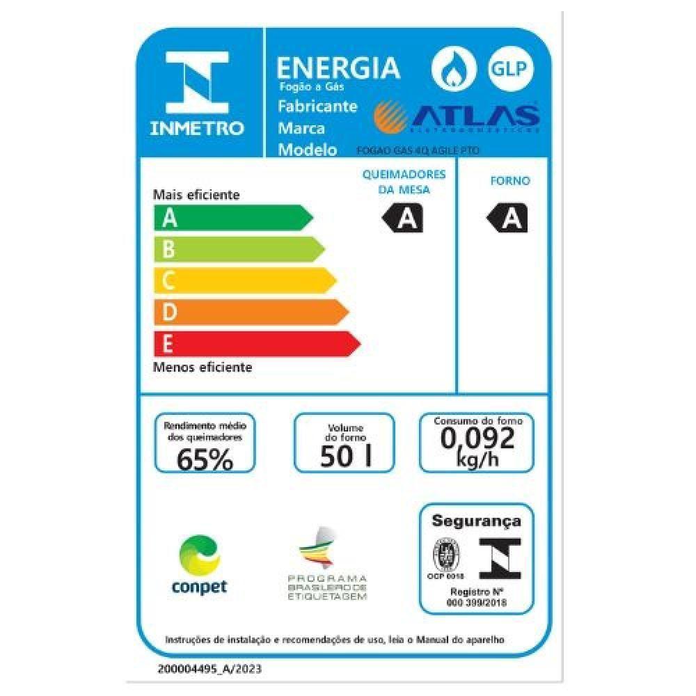Fogão 4 Bocas Atlas Automático Agile Up Preto Bivolt - 6