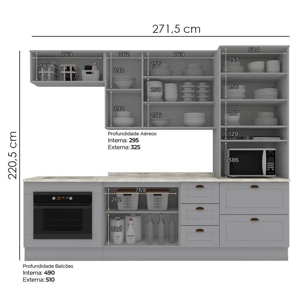 Cozinha Modulada 7 Pecas 272 Cm Ce790 Americana Cinza Calcare Henn Cinza Calcare - 9