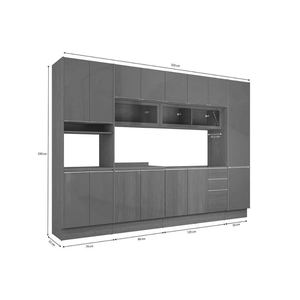 Cozinha Completa Vibra 7 Peças (2aéreos+2balcões+2paneleiros+1complemento) C7p110 Canela-grafite Lacca - Kappesberg - 2