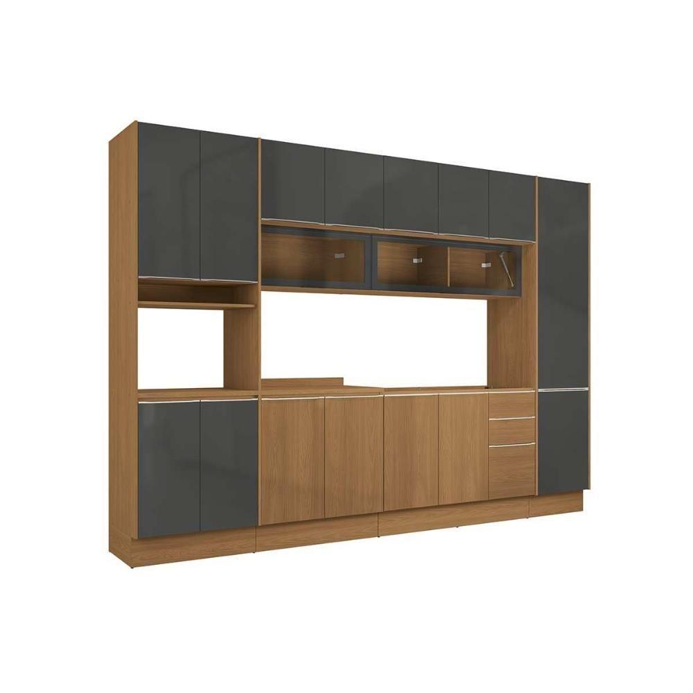 Cozinha Completa Vibra 7 Peças (2aéreos+2balcões+2paneleiros+1complemento) C7p110 Canela-grafite Lacca - Kappesberg - 5