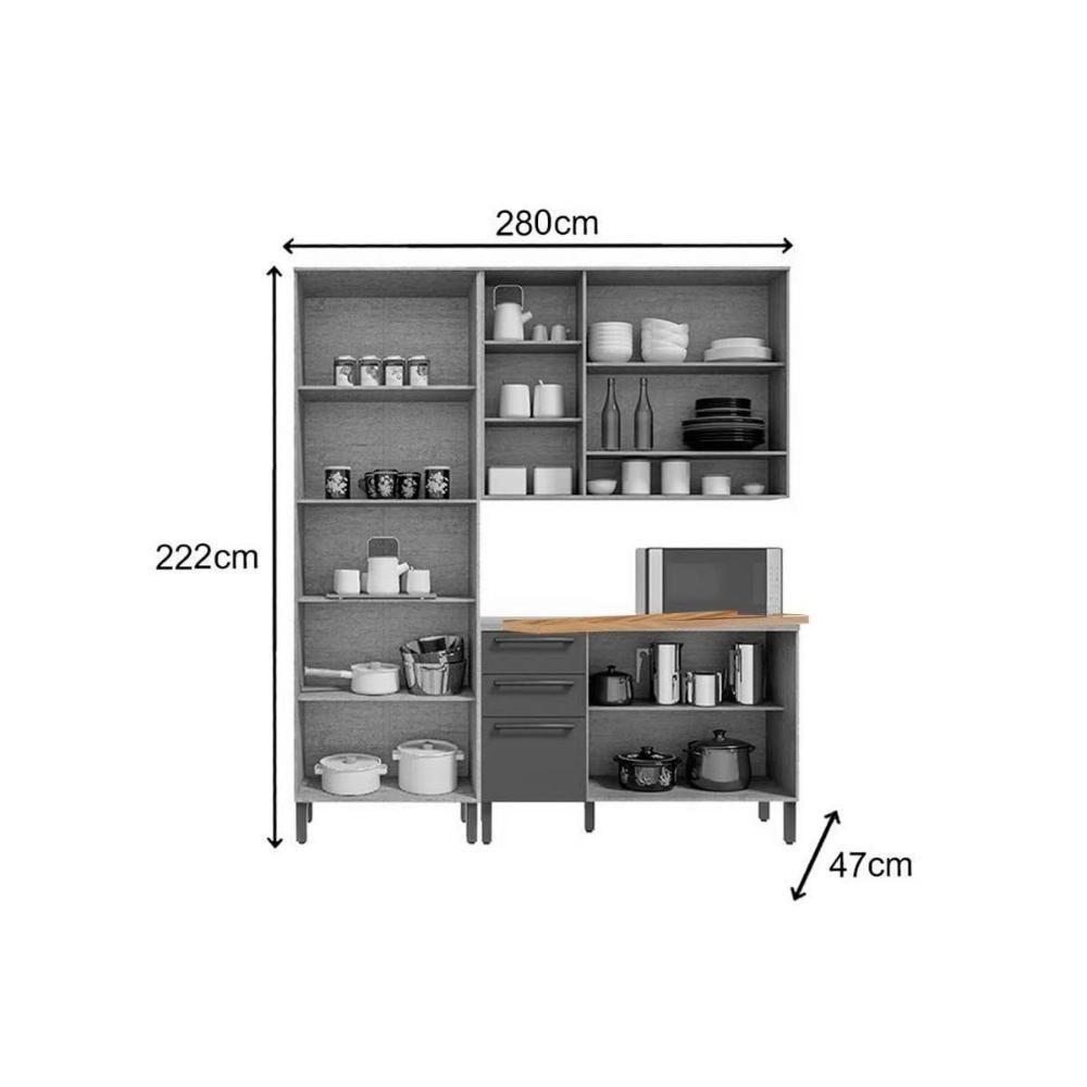 Cozinha Modulada Ronipa Nápoli Prime 3 Peças (1aéreo+1balcão+1paneleiro) C3p02 Amendoa-grafite-ronipa - 3