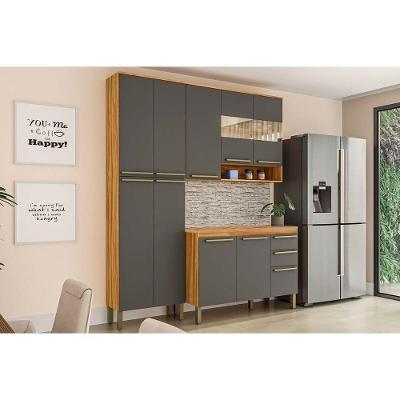 Cozinha Modulada Ronipa Nápoli Prime 3 Peças (1aéreo+1balcão+1paneleiro) C3p02 Amendoa-grafite-ronipa