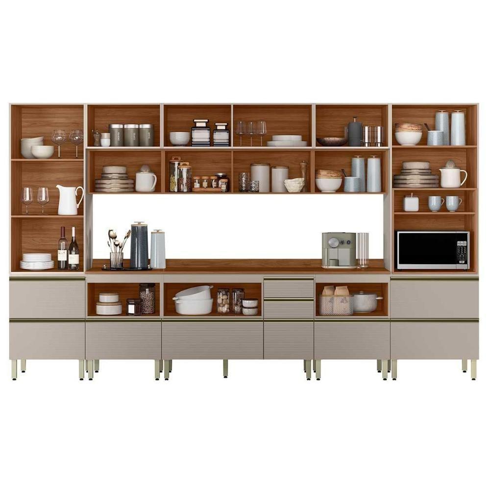 Cozinha Completa Proença 8 Peças (3aéreos+3balcões+1paneleiro+1cristaleira) C8p75 Nogueira Touch-nude Prime - Demóbile - 4