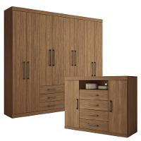 Conjunto Guarda Roupa E Cômoda Santos Andirá 2 Peças 10 Port Jatoba - 1