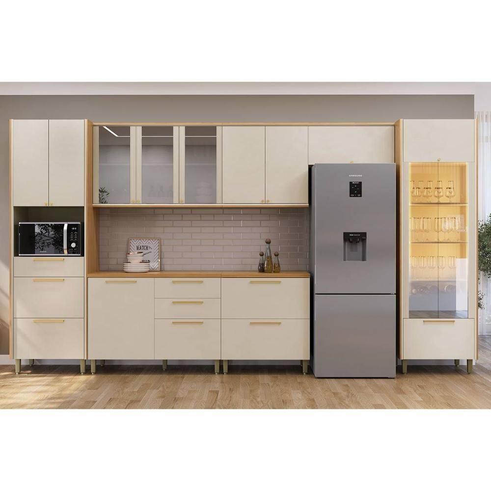 Cozinha Completa Atena 7 Peças (3aéreos+2balcões+1cristaleira+1paneleiro) Cp01 Jequitiba-off White Fosco - Linea Brasil - 1