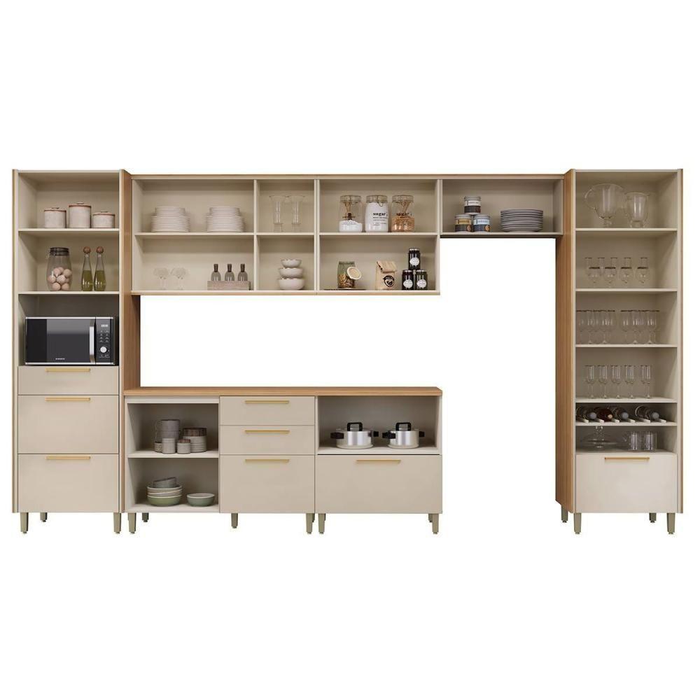 Cozinha Completa Atena 7 Peças (3aéreos+2balcões+1cristaleira+1paneleiro) Cp01 Jequitiba-off White Fosco - Linea Brasil - 3