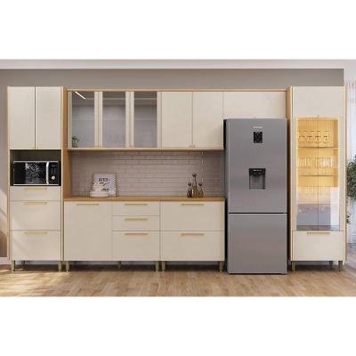 Cozinha Completa Atena 7 Peças (3aéreos+2balcões+1cristaleira+1paneleiro) Cp01 Jequitiba-off White Fosco - Linea Brasil