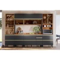 Cozinha Completa Proença 6 Peças (2aéreos+2balcões+1paneleiro+1cristaleira) C6p98 Nogueira-carbono Prime Tx - Demóbile - 1