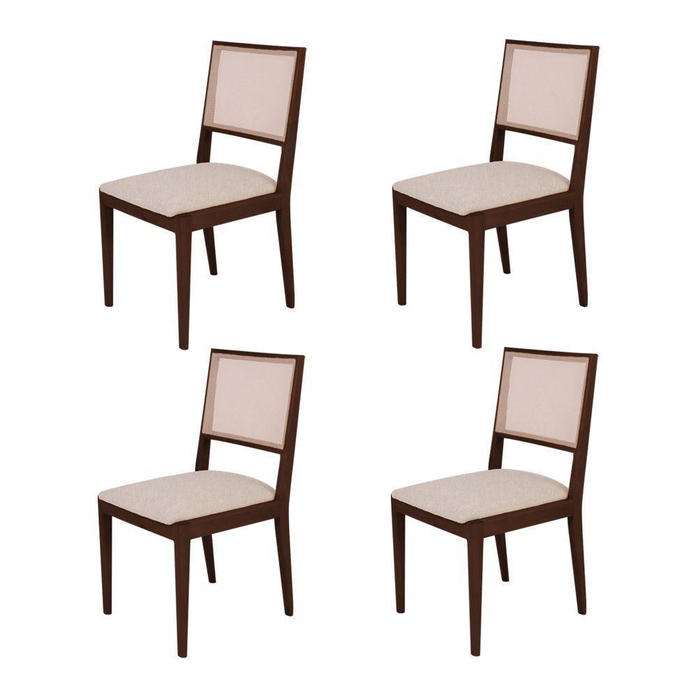Conjunto Com 4 Cadeiras De Jantar Suellen Em Madeira E Mdf Castanho Linho Bege - 1