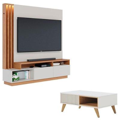 Estante Home Theater Humaitá Off White Matte Freijó Com Mesa De Centro Jeri Off White Freijó - Colibri
