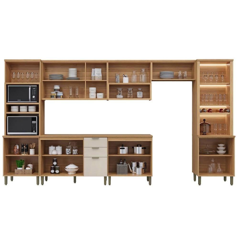 Cozinha Modulada Completa Selene 7 Peças (3aéreos+2balcões+2paneleiros) Cp02 Jequitiba-off White Fosco - Linea Brasil - 3