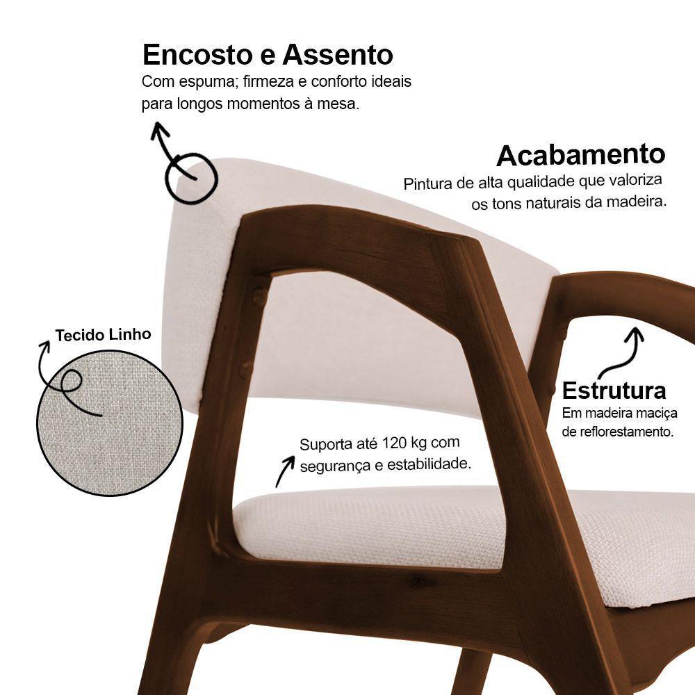 Conjunto Com 6 Cadeiras De Jantar Gabriela Em Madeira E Mdf Mel Linho Bege - 3