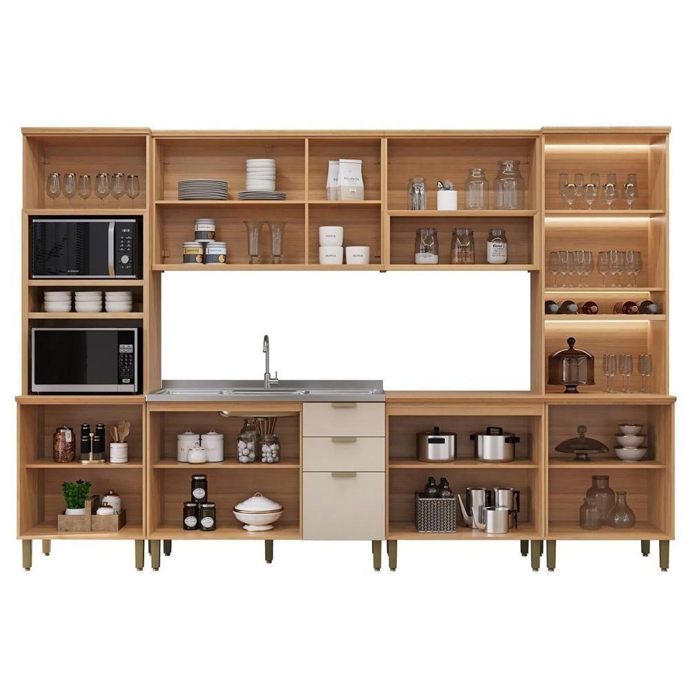 Cozinha Completa Selene 6 Peças (2aéreos+2balcões+1cristaleira+1paneleiro) Cp19 Jequitiba-off White Fosco - Linea Brasil - 10