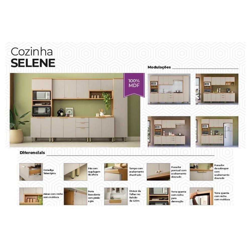 Cozinha Modulada Completa Selene 3 Peças (2aéreos+1torrequente) Cp14 Jequitiba-off White Fosco - Linea Brasil - 6