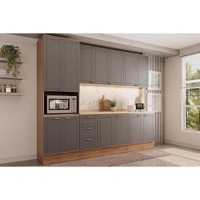 Cozinha Completa Bella 13 Portas 3 Gavetas MDF 120cm Cinza Nogal com Nicho para Forno