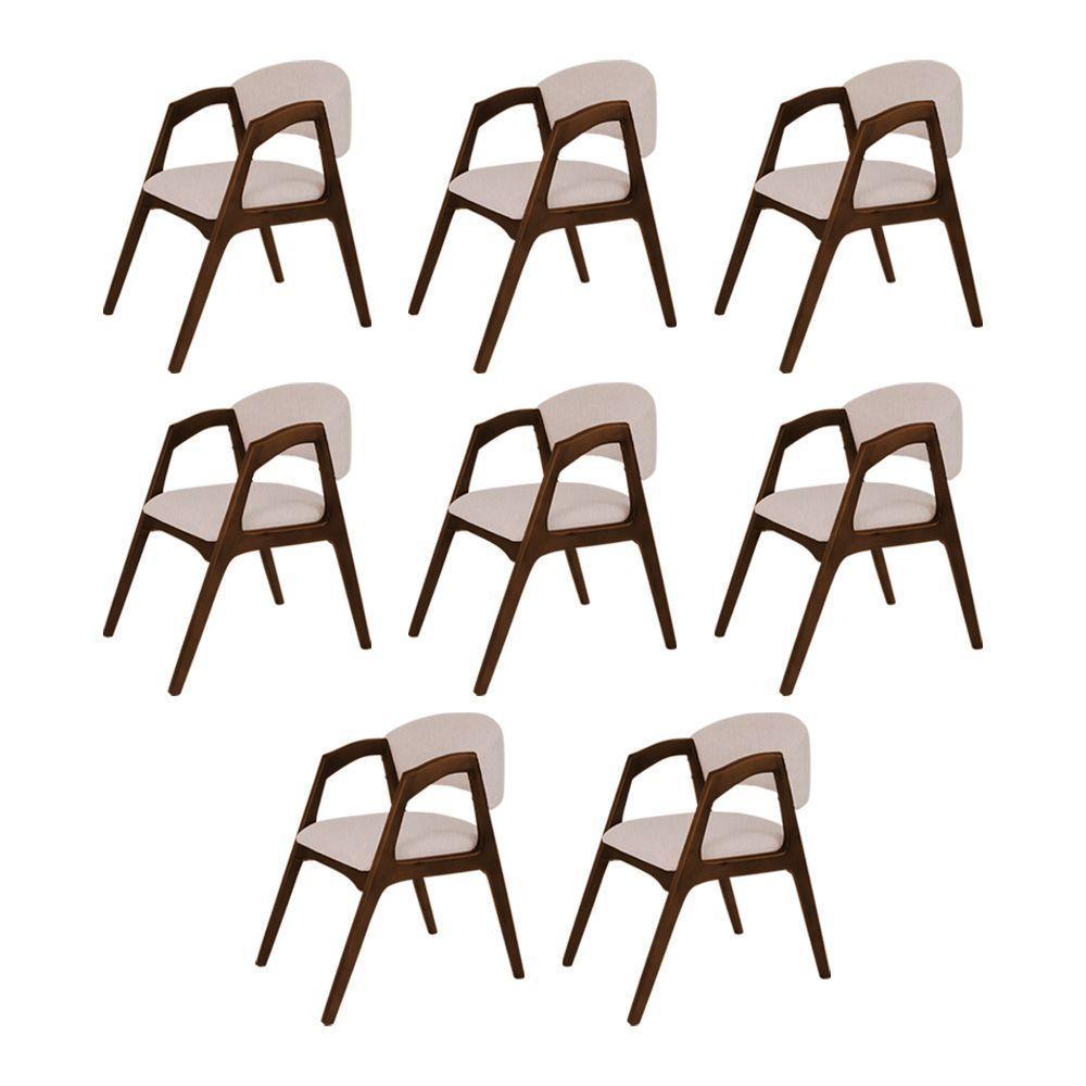 Conjunto Com 8 Cadeiras De Jantar Estofada Gabriela Mel Linho Bege - 1