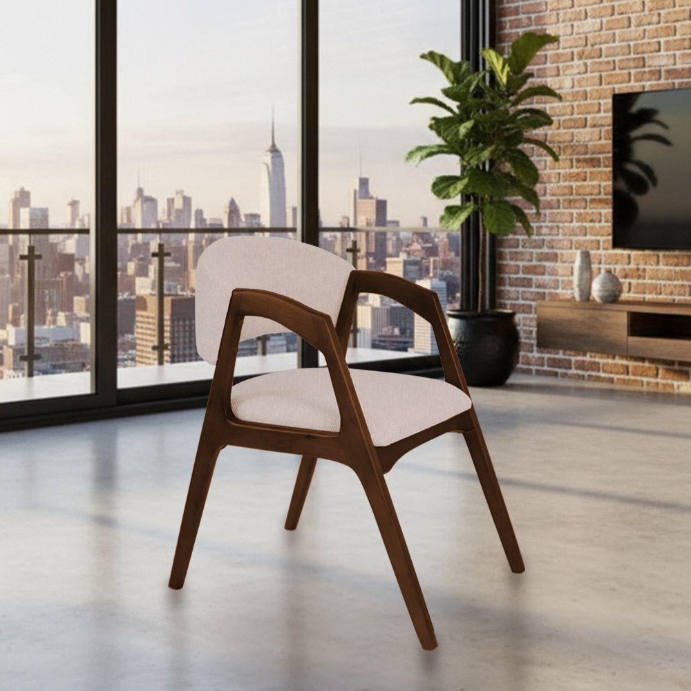 Conjunto Com 8 Cadeiras De Jantar Estofada Gabriela Mel Linho Bege - 2