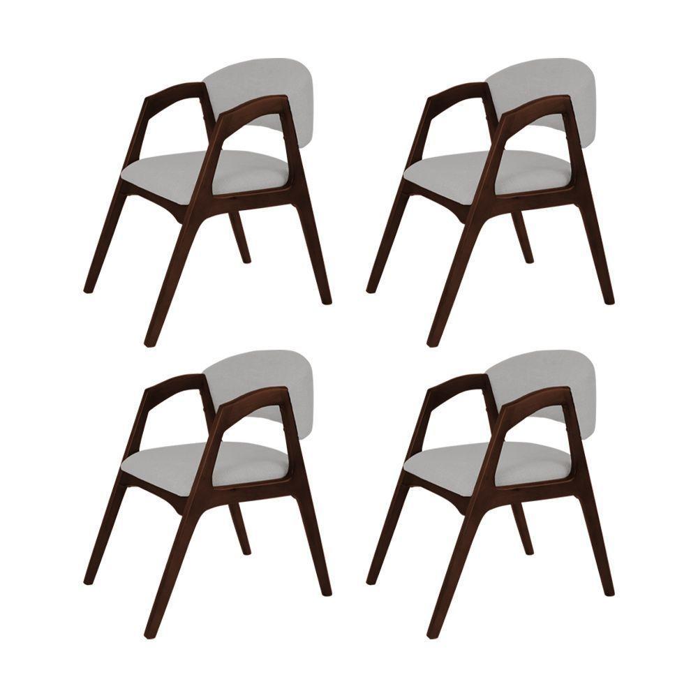 Conjunto Com 4 Cadeiras De Jantar Gabriela Em Madeira E Mdf Castanho Linho Cinza Prata - 1