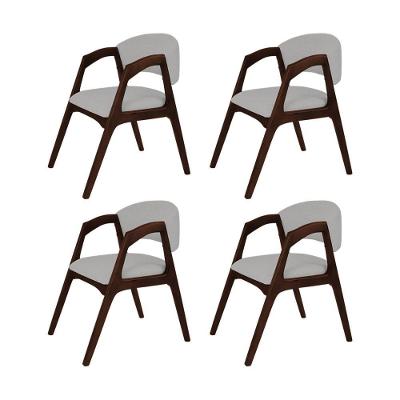 Conjunto Com 4 Cadeiras De Jantar Gabriela Em Madeira E Mdf Castanho Linho Cinza Prata