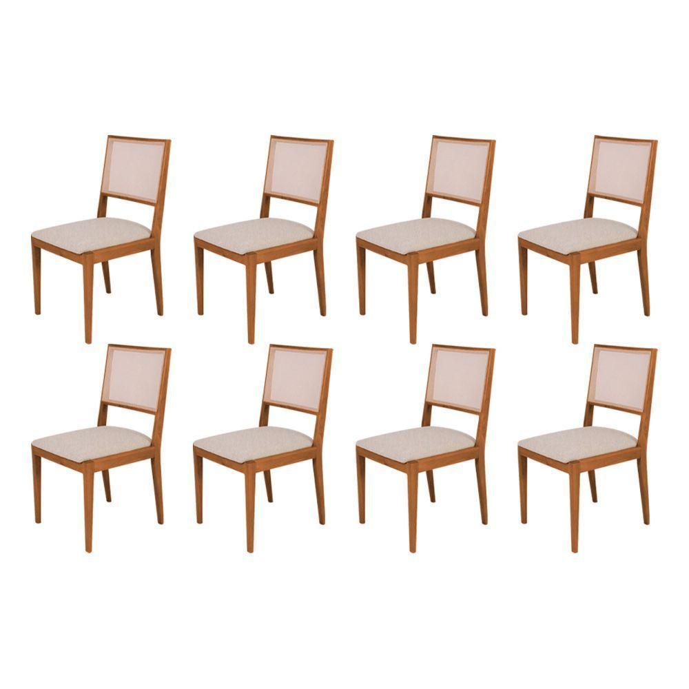 Conjunto Com 8 Cadeiras De Jantar Suellen Em Madeira E Mdf Cerejeira Linho Bege - 1