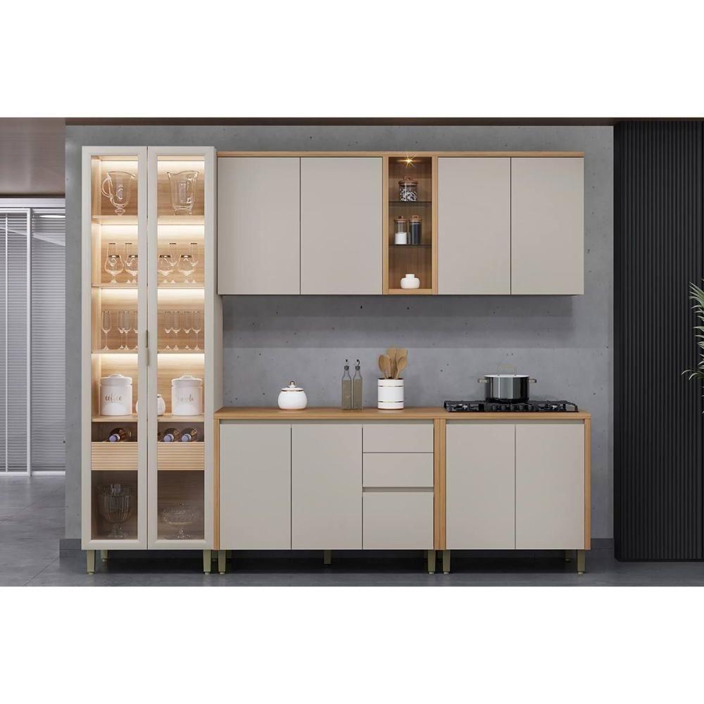 Cozinha Modulada Completa Allure 5 Peças (2aéreos+2balcões+1cristaleira) Cp05 Jequitiba-gris Fosco - Linea Brasil - 1