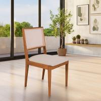 Conjunto Com 2 Cadeiras De Jantar Suellen Em Madeira E Mdf Cerejeira Linho Bege - 2