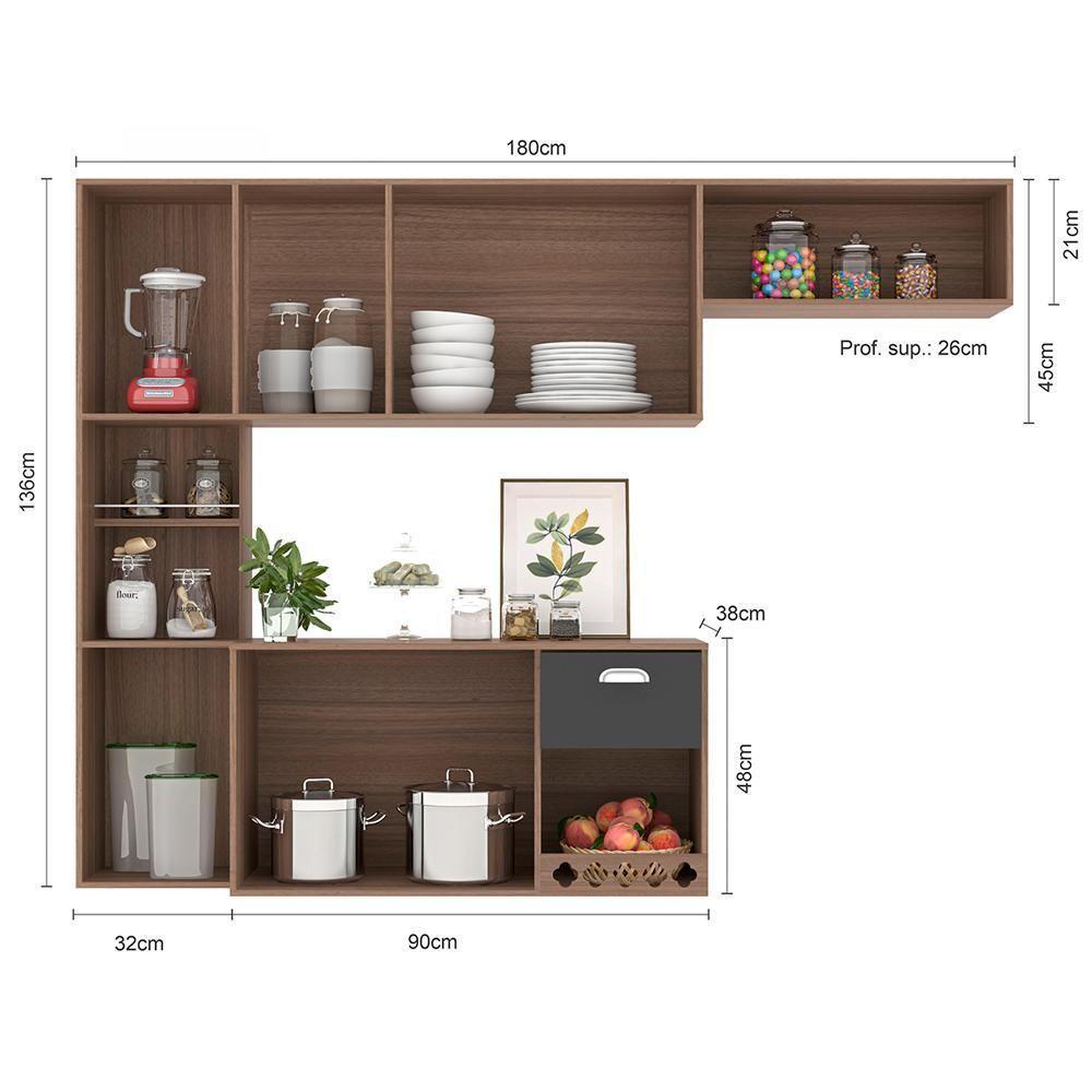 Cozinha Suspensa 7 Portas 180 Cm Mali Carvalho Grafite Pln Carvalho Grafite - 4