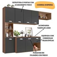 Cozinha Suspensa 7 Portas 180 Cm Mali Carvalho Grafite Pln Carvalho Grafite - 3