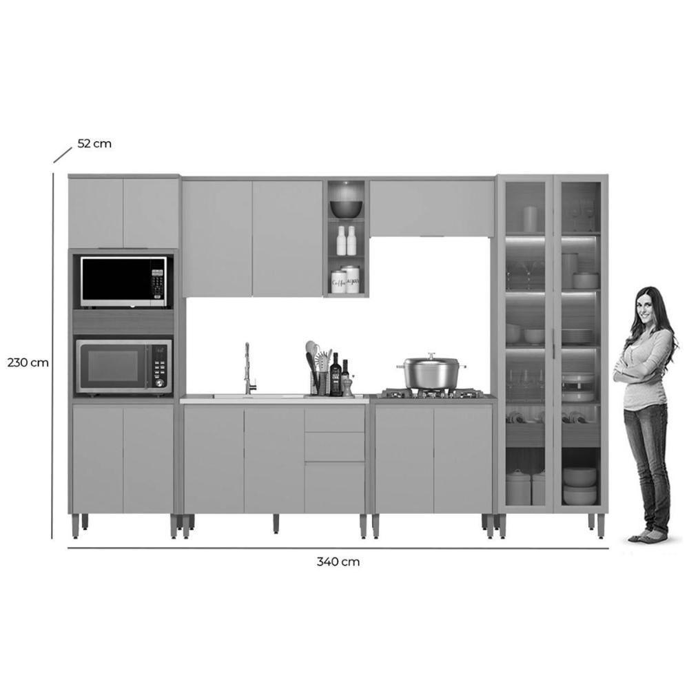 Cozinha Completa Allure 6 Peças (2aéreos+2balcões+1cristaleira+1torrequente) Cp17 Jequitiba-gris Fosco - Linea Brasil - 4