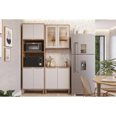 Cozinha Completa Brilhante 8 Portas MDF 80cm Cinamomo Off White com Nicho para Forno