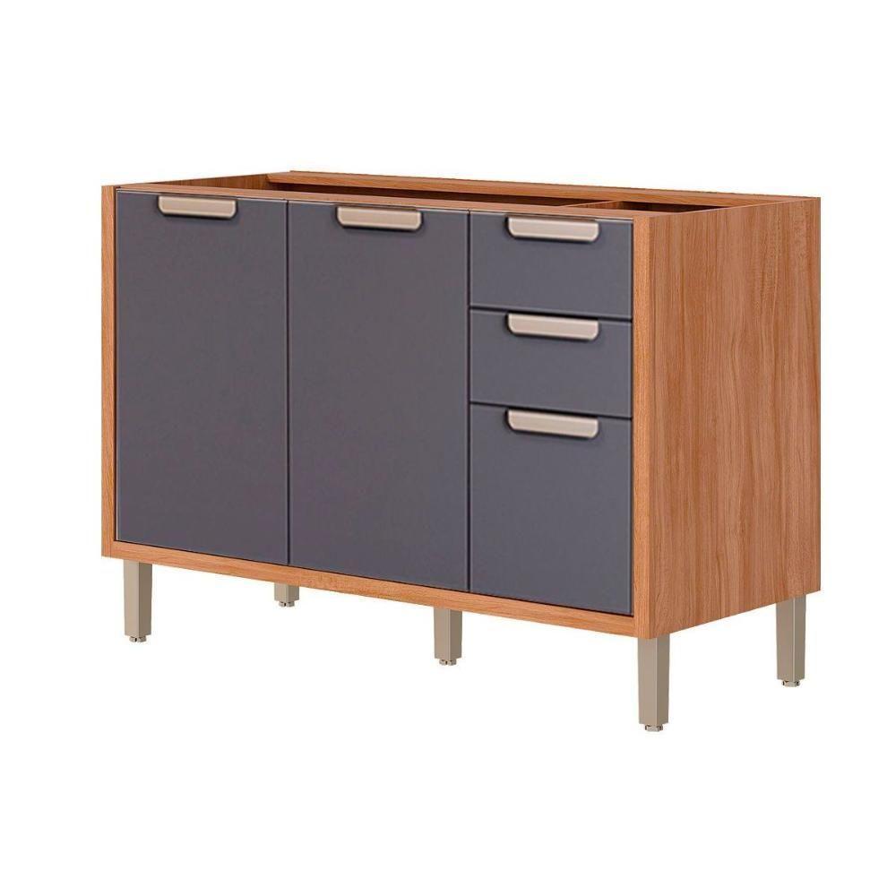 Gabinete De Cozinha Modulado Balcão S- Tampo Eloise C- 2 Portas E 3 Gavetas 120cm Cinamomo-titanium - Mgm - 1