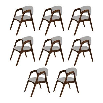 Conjunto Com 8 Cadeiras De Jantar Estofada Gabriela Mel Linho Cinza Prata