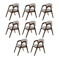 Conjunto Com 8 Cadeiras De Jantar Estofada Gabriela Mel Linho Cinza Prata - 1